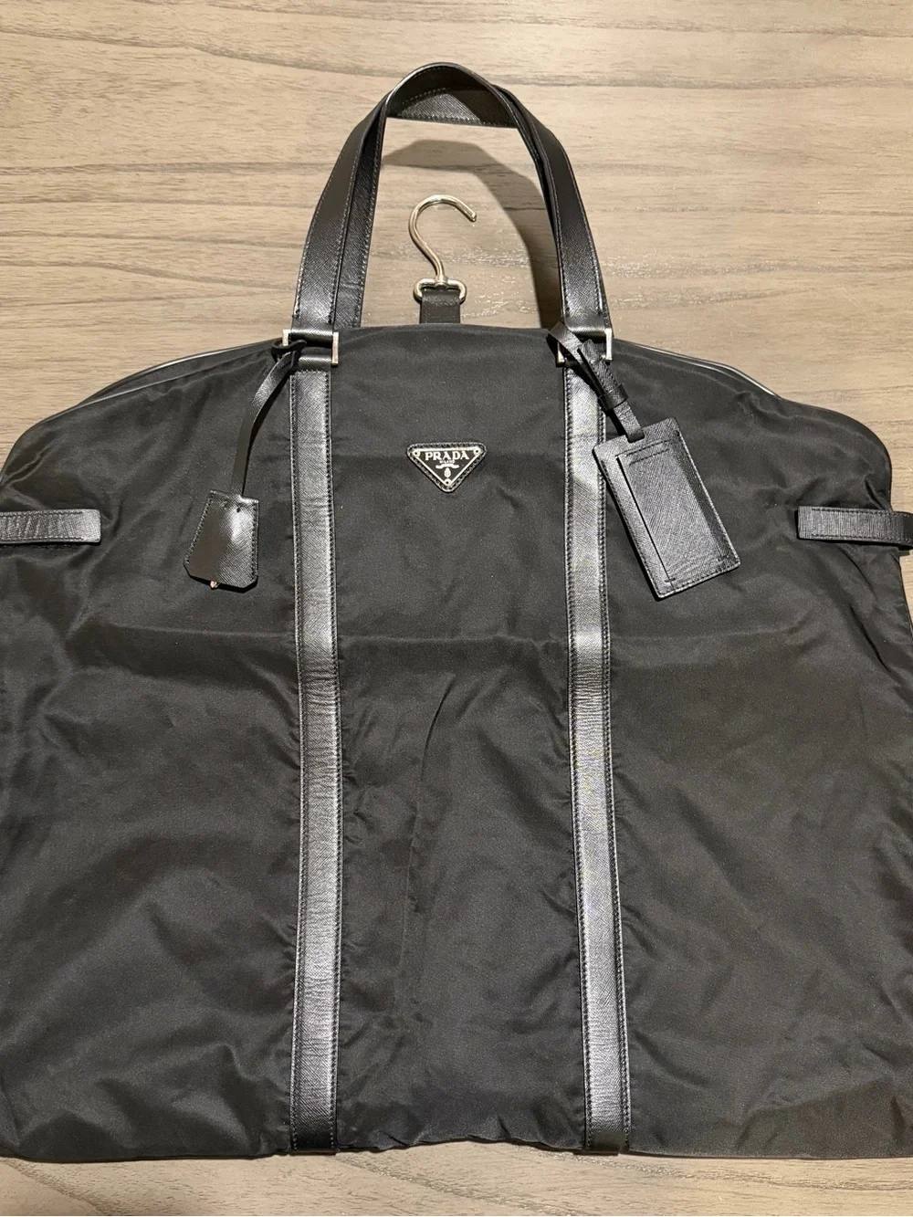 Prada Black Nylon with Leather Trim Garment Bag